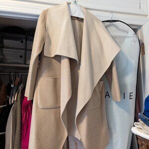 BCBGMAXAZRIA Brinley Handmade Drape Front Drop Shoulder Coat – Beige, Size L